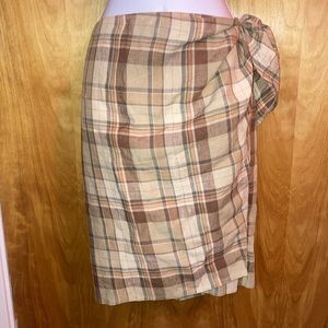 Tan Plaid Linen Ralph Lauren Wrap Around Skirt Vintage - Sz 4/6